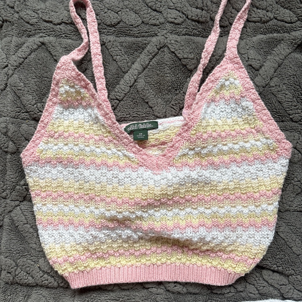 Wild Fable Striped Knit Crop Top in Pink, Yellow, and White Adjustable Straps